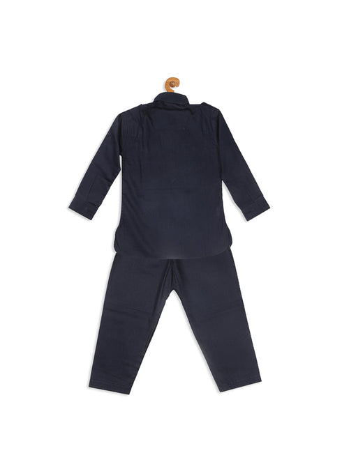 Sishu Boy's Blue Pure Cotton Pathani Kurta With Pyjama Set